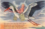 Stork with naked child advertising card Maizena gebr. circa 1920