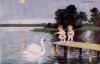 Swan is fed by children, artist card used. 6/3/1917