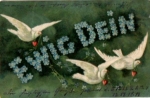 Doves with hearts forget-me-not embossed card circa 1900