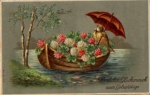 Bird in boat with clover embossed card used circa 1910