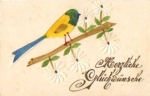 yellow bird on branch, greeting card * approx. 1930