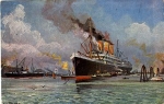 Deep sea ship steamer in the harbor artist card Geo. M. Mz. O February 13, 1903
