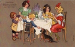 Dachshund on coffee table, embossed card o approx.23.2.1910