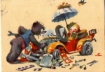 Teddy car humor card *approx. 1940