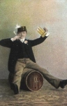 Mann auf Bierfass Trunkenheit o ca. 1910