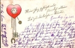 Heart clock horseshoe cloverleaf embossed card o May 14, 1902