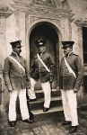 Military three soldiers in front of the gate real photo *ca. 1910