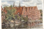Lubeck Old salt storage on the Trave artist card Rouse * approx. 1930