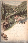 99894 Friedrichsroda Chromolithograph Kuhauftrieb, Almauftrieb gebr. circa 1900