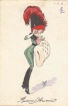 Frau mit Federhut und Muff Künstlerkarte o ca. 1930