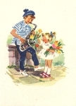 Girl with Saxophone Tulips Artist Card *approx. 1950
