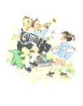 Children, artist card, instruments (trumpet, harmonica) make music * approx. 1940