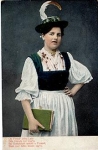 Traditional costume woman with hymnal and plumed hat *ca. 1900