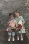 Children, boy, girl, flowers, letter used. around 1920
