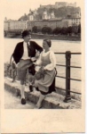 Couple in costume at the river Real photo * ca. 1940