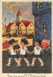 Birthday wishes children, artist card flowers, o circa 1940