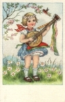 Girl with Guitar artist card * ca. 1940