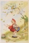 girl apples elephant artist card * ca. 1950?