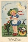 Children, artist card, girl, flowers, letter, butterflies o 1940