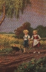 Children working in the fields, artist card A. Hansa * approx. 1920