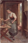 Nature children Artist card Heyermann, woman sorts flowers, gebr. 16/10/17