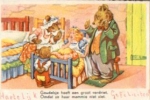 Teddy bears surprise child in bed circa 1950