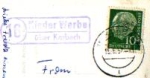 34497 Nieder Werbe, country postmark, post office postmark o May 15, 1957
