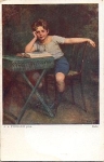 Boy with book artist card A. v. Ferraris used September 24, 1917