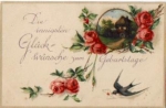 Roses, swallow, birthday card, o 27.12.1920
