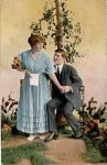 Loving couple in front of a birch tree, * around 1920