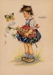 Child with Butterfly and Flowers Insect Art Card Lupicina * ca. 1960