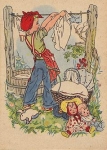 Child doing housework in doll's pram * approx. 1960