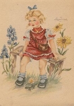 Girl with sunflowers artist card Lupicina * ca. 1960