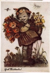 Girl with Flowers Artist Card Berta Hummel Series No. 5234 * ca. 1950