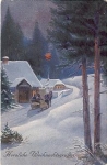 Weihnachtsgrüsse Schlitten Künstlerkarte gebr. ca. 1910