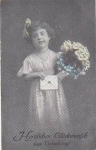 child with envelope and flowers birthday card gebr. circa 1910