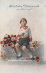 Boy with letter and flowers birthday card o June 25, 1926