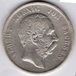 5 Mark Saxony 1876 King Albert Silver Coin