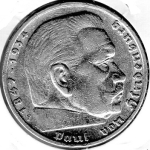 Jager 0367 - 5 Reichsmark 1936 F Hindenburg Swastika Silver Coin