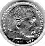 Jager 0367 - 5 Reichsmark 1938 E Hindenburg Swastika Silver Coin