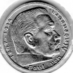 Jäger 0367 - 5 Reichsmark 1939 B Hindenburg Hakenkreuz Silbermünze