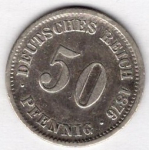 50 Pfennig 1876 D Deutsches Kaiserreich Silbermünze 