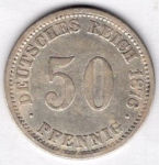 50 Pfennig 1876 D Deutsches Kaiserreich Silbermünze 