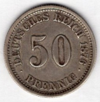 50 Pfennig 1876 F Deutsches Kaiserreich Silbermünze