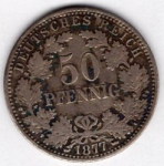 50 Pfennig 1877 A German Empire Silver Coin