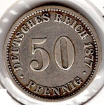 50 Pfennig 1877 B Deutsches Kaiserreich Silbermünze