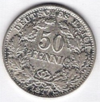 50 Pfennig 1877 D Deutsches Kaiserreich Silbermünze