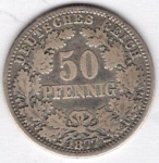 50 Pfennig 1877 E German Empire Silver Coin