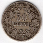 50 Pfennig 1877 F German Empire Silver Coin