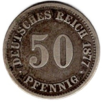 50 Pfennig 1877 B Deutsches Kaiserreich Silbermünze